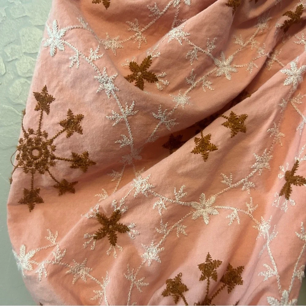 Zara women's coral peach floral embroidered cropped puff sleeve blouse size xs